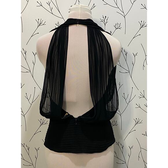 BCBGMAXAZRIA Black 100% Silk Halter Top Sheer SIZE 8 Flowy Deep V Sexy Open Back - Picture 6 of 8